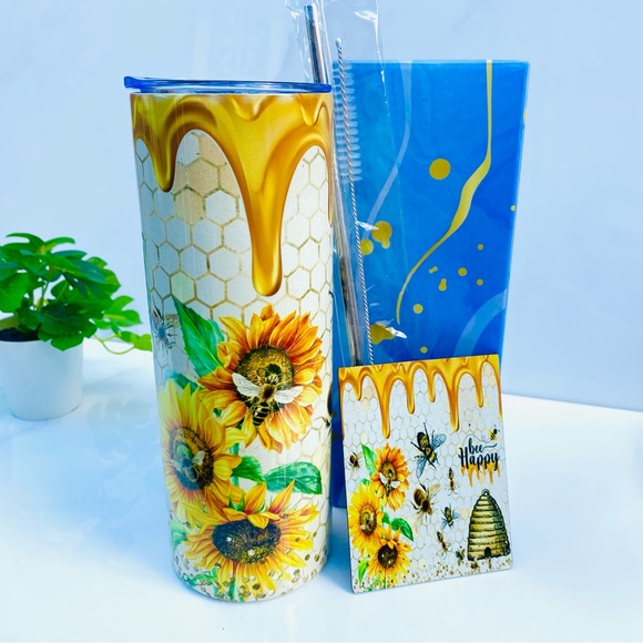 Bee Sunflower Tumbler, Bee Happy Tumbler, Queen Bee Tumbler, Bee Gifts for Woman - Picture 2 of 6